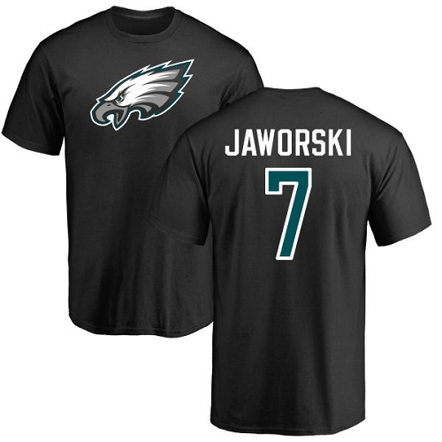 Men Philadelphia Eagles #7 Ron Jaworski Black Name and Number Logo NFL T Shirt